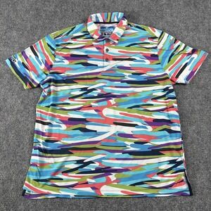 IBKUL Polo Shirt Mens XL Multicolor Abstract Print Golf Icefil UPF 50 Top
